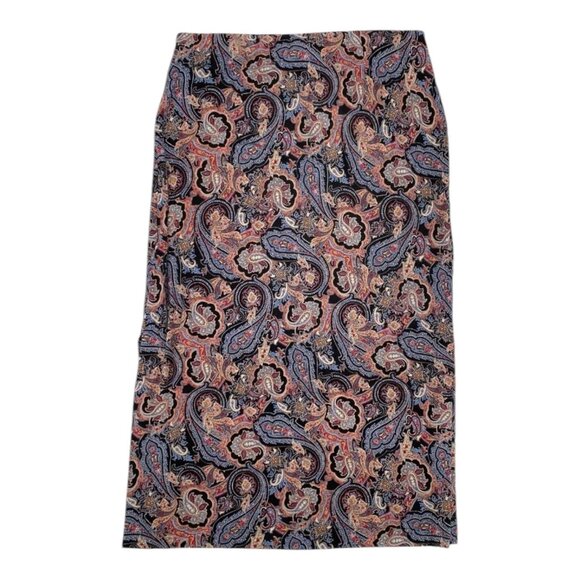 J. Jill Skirt Medium Black Red Blue Paisley Pencil Side Slit Soft Jersey BOHO - Picture 2 of 5